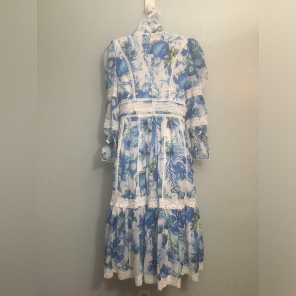 Dahlia Floral Lace-Trim Blue Maxi Dress - Picture 3 of 13